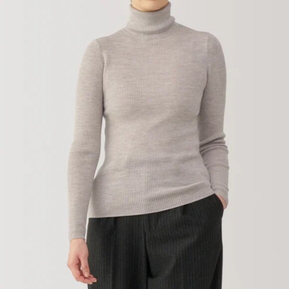 Muji Sweaters - MUJI Neutral Washable Wool Turtleneck Ribbed Knit Sweater Sz M